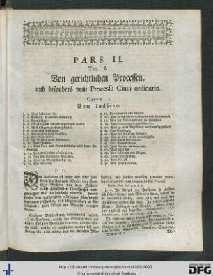 Tit. I. Von gerichtlichen Processen, und besonders vom Processu Civili ordinario.