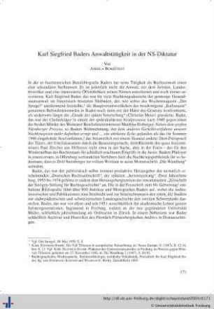Karl Siegfried Baders Anwaltstätigkeit in der NS-Diktatur.