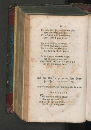 Lied der Bauern zu- an ihre Gutsherrschaft, am Geburtstage.