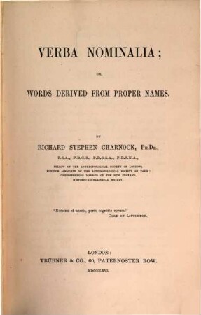 Verba nominalia; or, Words derived from Proper Names