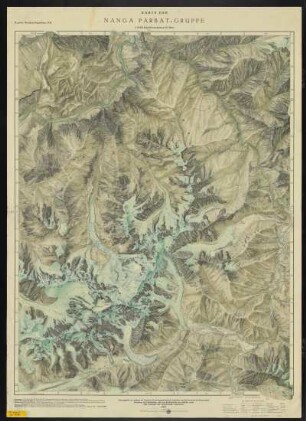 Karte der Nanga-Parbat-Gruppe, 1:50 000, Lithographie, 1937