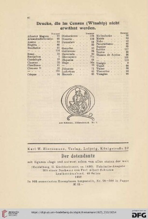 Drucke, die im Census (Winship) nicht erwähnt werden
