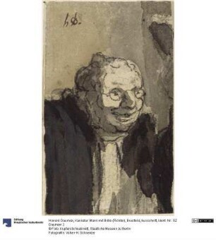 Karikatur: Mann mit Brille (Richter), Brustbild, Ausschnitt