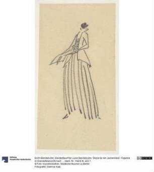 Kleidentwurf für Luise Mendelsohn. Skizze für ein Jackenkleid - Figurine in Dreiviertelansicht nach links