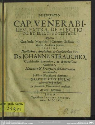 Dissertatio ad cap. venerabilem, extra, de electione et electi potestate