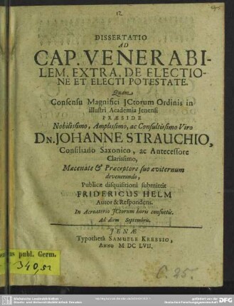 Dissertatio ad cap. venerabilem, extra, de electione et electi potestate