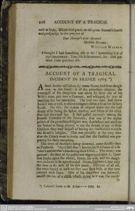 Account Of A Tragical Incident In France 1765