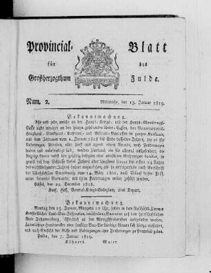 Num. 2, Ausgabe vom 13. Januar 1819