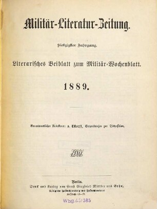 Militär-Literatur-Zeitung. 70. 1889