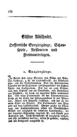 Eilfter Abschnitt. Oeffentliche Spaziergänge, Schauspiele, Ressourcen und Freimaurerlogen