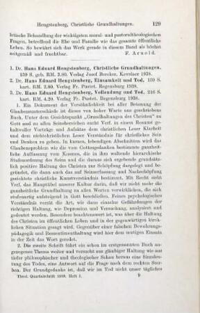 129-130 [Rezension] Hengstenberg, Hans-Eduard, Christliche Grundhaltungen