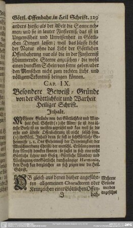 Cap. IX. Besondere Beweiß-Gründe von der Göttlichkeit und Warheit Heiliger Schrift