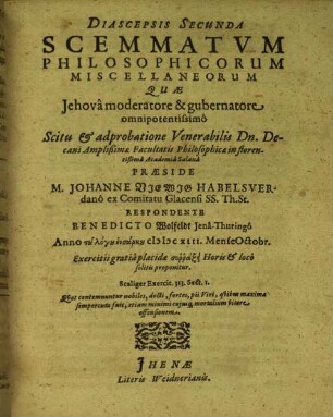 Diascepsis Secunda Scemmatvm Philosophicorum Miscellaneorum