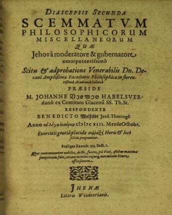 Diascepsis Secunda Scemmatvm Philosophicorum Miscellaneorum