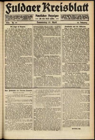 Ausgabe vom Donnerstag, den 15. April 1920.