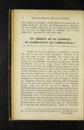 ¬Ein¬ Schulgesetz auf den Grundlagen der Gewissensfreiheit und Selbstverwaltung : ein Vorschlag