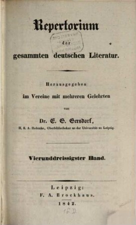 Repertorium der gesammten deutschen Literatur. 34. 1842