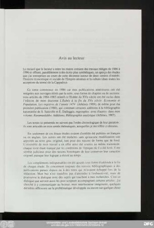 Avis au lecteur