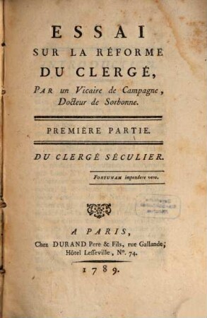 Essai sur la Reforme du Clergé
