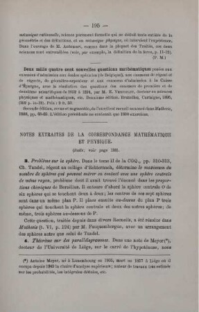 NOTES EXTRAITES DE LA CORRESPONDANCE MATHÉMATIQUE ET PHYSIQUE.