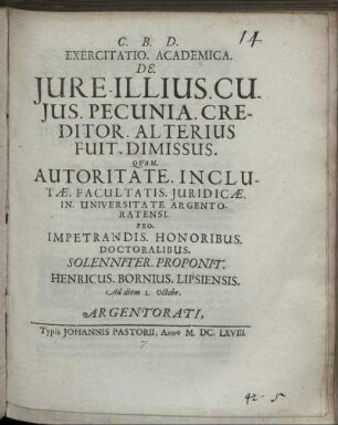 Exercitatio. Academica. De. Iure. Illius. Cuius. Pecunia. Creditor. Alterius Fuit. Dimissus