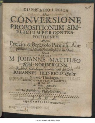 Disputatio Logica De Conversione Propositionum Simplicium Per Contrapositionem