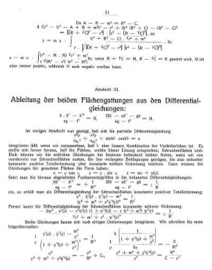Abschnitt III. - Ableitung der beiden Flächengattungen aus den Differentialgleichungen:
