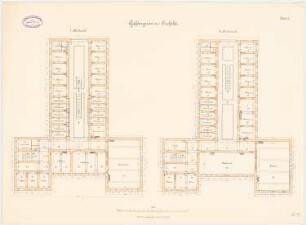 Amtsgerichtliche Neubauten (Amtsgerichts-), Krefeld Gefängnis: Grundriss 1. OG, 2. OG, 1:100