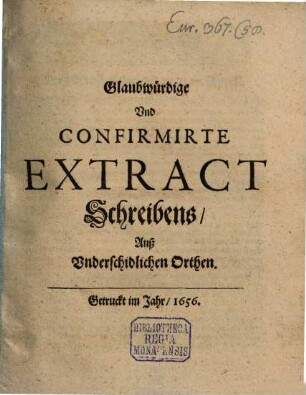 Glaubwürdige Extract Schreibens aus underschiedlichen Orten : 27. April