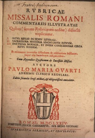 Rubricae missalis Romani commentariis illustratae