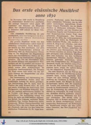 Das erste elsässische Musikfest anno 1830.