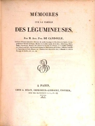 Mémoires sur la famille des légumineuses