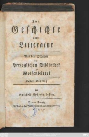 Beytrag 1: Zur Geschichte und Litteratur : Aus den Schätzen der Herzoglichen Bibliothek zu Wolfenbüttel