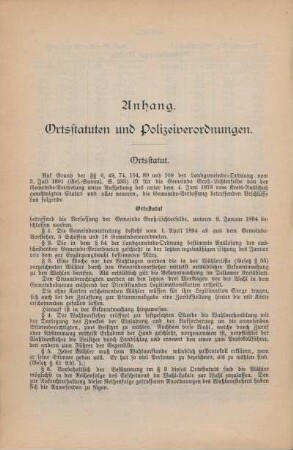Anhang. Ortsstatuten und Polizeiverordnungen