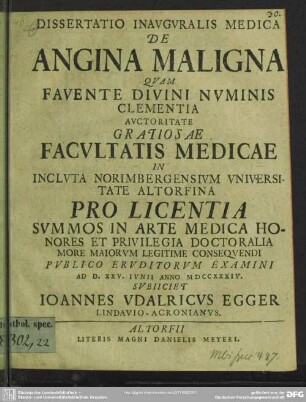 Dissertatio Inauguralis De Angina Maligna