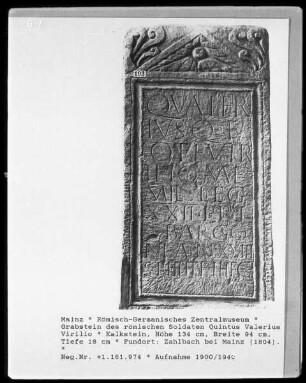 Grabstein des römischen Soldaten Quintus Valerius Virilio