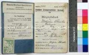 Mitgliedsbuch des Deutschen Transportarbeiter-Verbandes für den Hausdiener Wilhelm Schicke