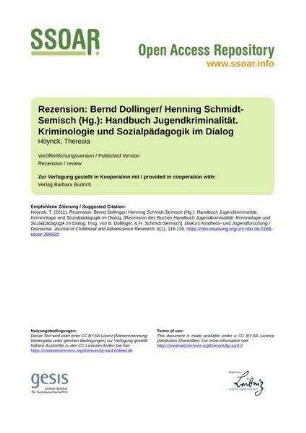 Rezension: Bernd Dollinger/ Henning Schmidt-Semisch (Hg.): Handbuch Jugendkriminalität. Kriminologie und Sozialpädagogik im Dialog