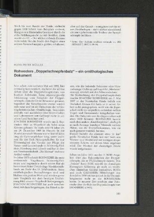 Rohweders "Doppelschnepfenbalz" - ein ornithologisches Dokument