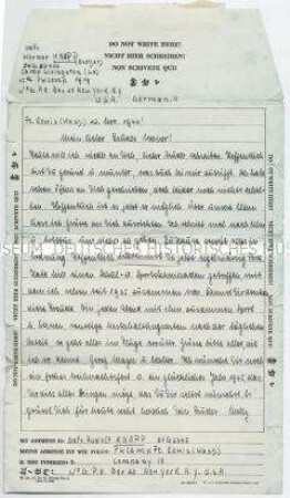 Brief eines deutschen Kriegsgefangenen aus dem PW Camp Fort Lewis (Washington) an seinen Bruder im PW Camp Livingstone (Louisiana), mit Zensurvermerk der US Censorship - Personenkonvolut
