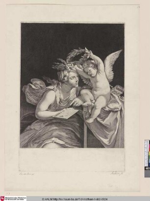 [Personifikation der Malerei, bekränzt von Amor; Allegorical female Figure of Painting, wreathed by Cupid]