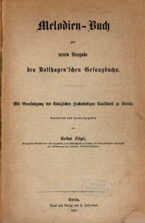 Melodienbuch zur neuen Ausgabe des Bollhafen'schen Gesangbuchs