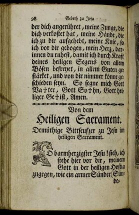 Von dem Heiligen Sacrament. - Anrufung des heiligen Geistes um Erlangung der sieben Gaben.