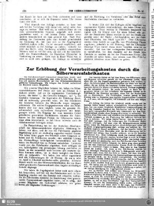 Zur Erhöhung der Verarbeitungskosten durch die Silberwarenfabrikanten