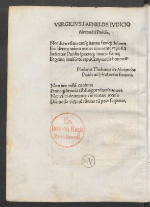 Vergilius. I. Aenei. De Iudicio Alexandri Paridis.