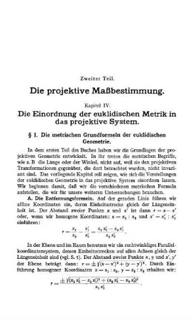 § 1. Die metrischen Grundformeln der euklidischen Geometrie.
