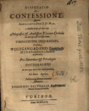 Disputatio De Confessione