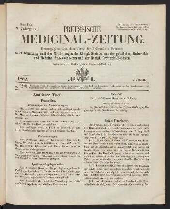 No 1. (1. Januar 1862) - No. 5 (29. Januar 1862)
