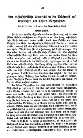 Der wissenschaftliche Unterricht in der Arithetik auf Gymnasien und höhern Bürgerschulen : erster Artikel