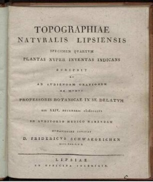 Specimen 4: Topographiae naturalis Lipsiensis specimen quartum plantas nuper inventas indicans